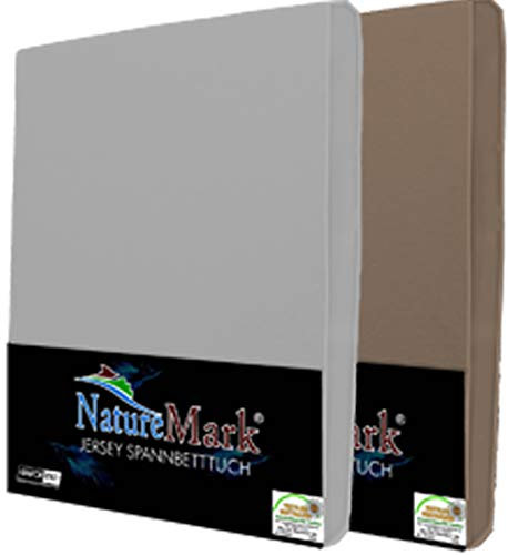 NatureMark 2er Pack Jersey Spannbettlaken, Spannbetttuch 100% Baumwolle in vielen Größen und Farben MARKENQUALITÄT ÖKOTEX Standard 100 | 90 x 200 cm - 100 x 200 cm - Sand/Silber
