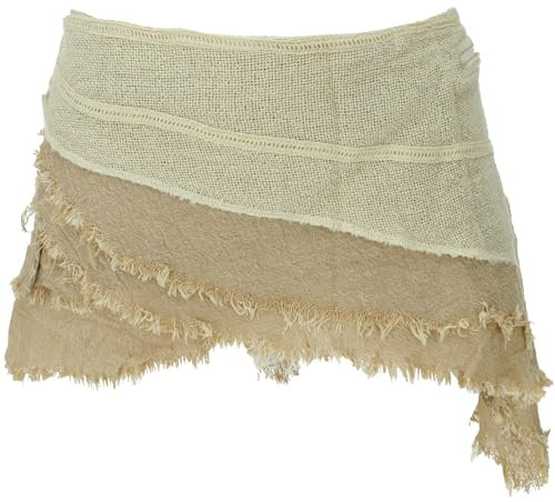 GURU SHOP Goa Cacheur in Natürlichem Look, Minirock, Wickelrock Gürtel - Beige, Damen, Baumwolle, Size:L