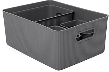 Tatay Set de 4 Cajas Organizadoras Baobab, de Polipropileno, Libre de BPA, Color Gris Antracita, Grande, (1 x 15L, 1 x 5L, 2 x 1,5L)