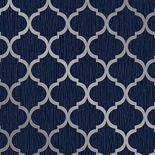 Crystal Trellis Wallpaper Blue/Silver Debona 8894