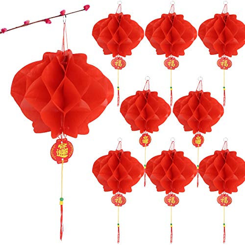 20 Stück Rote Chinesische Laternen 7 Zoll Kunststoff Lampions Rot Laternen Faltbare wasserdichte Rote Papierlaternen Papierlampen Dekorationen für Chinesische Frühlingsfest Laterne Festival Hochzeit