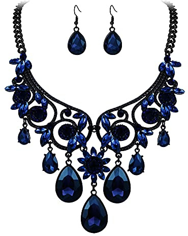 Clearine Halloween Jewellery Tribal Ethnic Style Chunky Crystal Statement Necklace Dangle Earrings Set for Women, Statement Costume Jewellery Set, Wedding Bridal Set