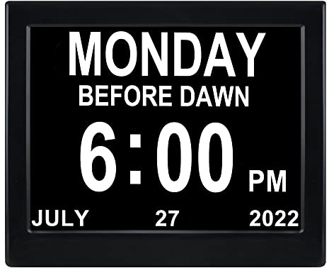 Aowasi Digitale Tagesuhr, 20,3 cm, ohne Abkürzungen, Tag und Datum, Demenz, Sehbehinderung, Kalenderuhren, perfekt für Senioren, ältere Menschen, schwarz