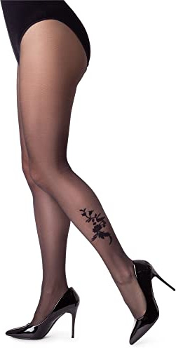 NOQ Collants fantaisie pour dames 20 deniers collants sexy sensuels aux pieds minces mat transparent, Shine Nero L