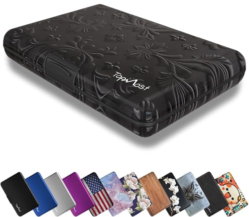 TopMost Portefeuille en Aluminium avec Blocage RFID pour Cartes de crédit pour Homme et Femme – Emplacements pour 12 Cartes et Billets, Fleurs Noires, 11 x 7,5 x 2 cm, Porte-Cartes et Billets