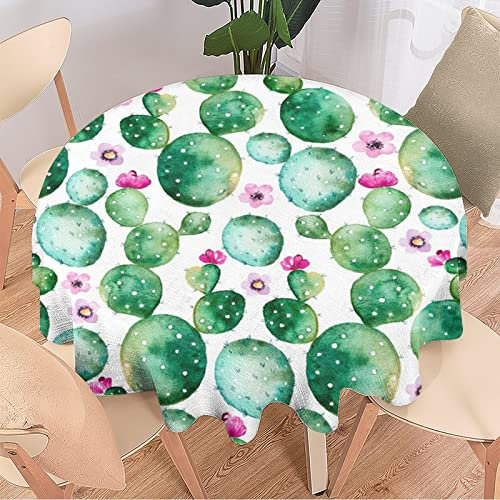 Aquarell Kaktus Vintage Runde Tischdecke – Rustikal Wüstengrün Wildkaktus Rosa Kirschblüten Dekostoff Tischdecke für den Außen- und Innenbereich 36\