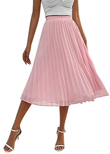 Gonna a metà Corpo Moda da Donna Gonna a Pieghe in Chiffon Solido Gonna Casual Allentata Gonna Sfumata