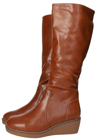 ZAPATOP W1059 Botas caña Alta para Mujer, en Color Kaki, con cuña de 5cm, Cremallera y Piso Antideslizante, Material Que imita la Piel Mujer Botas Kaki 36
