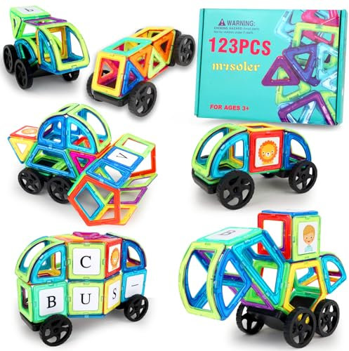 mysoler Magnetische Bausteine 123 Teile Magnetbausteine Magnete Kinder Magnetspielzeug für Kinder ab 2 3 4 5 6 7 8 Jahre Lernspielzeug Bauklötze Bausatz Pädagogisches Geschenk
