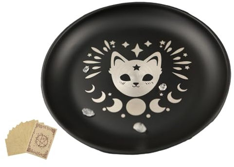 Vassoio per altare di meditazione, piatto per meditazione rituale, diametro 14 cm, piatto in acciaio inox, vassoio porta candela nero per pietra di cristallo