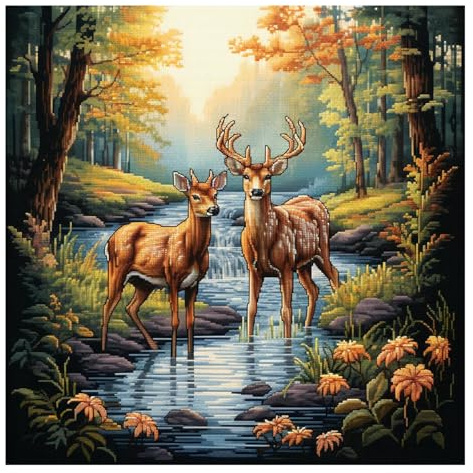 Xinpinzhou Korsstygnssats, djurhjort, mönster broderiset korsstygn broderi kit nybörjare förtryckt komplett tryckt startpaket barn kors stygn broderi 40 x 40 cm