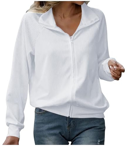 Sweat Zippé Femme Pull Couleur Unie Manches Longues Hauts Polyvalente Pour Femme Sweat-Shirt avec Fermeture éClair Veste de Sport avec Poches Pullover sans Capuche Femme Blouson Pas Cher Casual