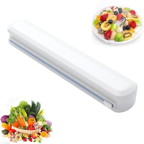 Folienschneider, Kunststoff Folienspender mit Schiebe Cutter,Frischhaltefolie Schneider für Küch, Für Länge bis 32cm/12,5in Durchmesser bis 4,5cm/1,77in Frischhaltefolie, Weiß