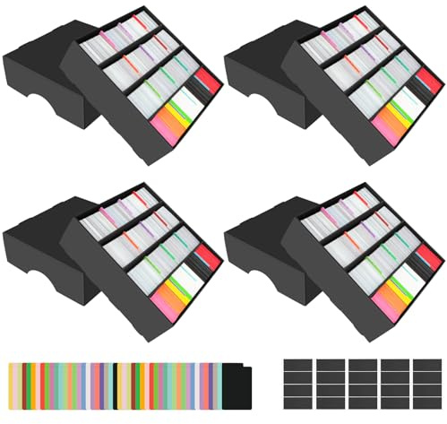 BILIPLE Lot de 4 boîtes de rangement pour cartes à collectionner, 13760, avec 48 intercalaires colorés, boîte de rangement en carton noir, boîte de rangement pour TCG/Magic/MTG