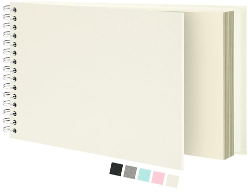 Scrapbook Photo Album, Textured Luxury Hardcover Kraft White Pages Memory Book, for Travel Wedding Guest Book Christmas Baby Shower Beige 28 CM 40 Pages