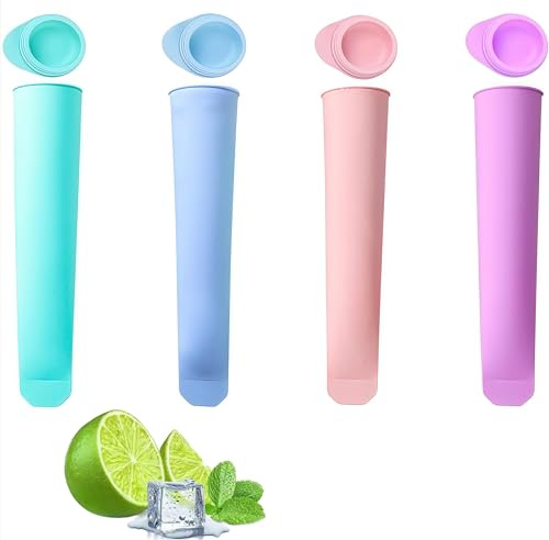 Heyumybit Moldes Helados de Silicona,4 Moldes para Paletas de Hielo,Juego Para Hacer Helado,Coloridos Moldes para Paletas,Reutilizable Moldes para Paletas de Hielo con Tapas