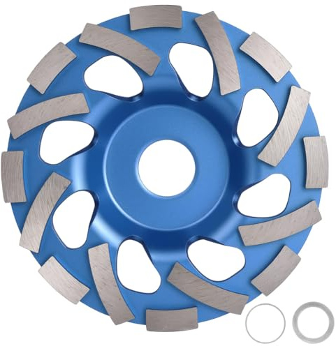 Adiwo Turbo Diamond Cup, 5 Inch Diamond Grinding Cup Wheel, 125x22.2mm, Segment Cutting, Professional Angle Grinder, Comes with Two 20mm 16mm Reducer Rings, for Granite, Concrete, Wall, Stone, Blue