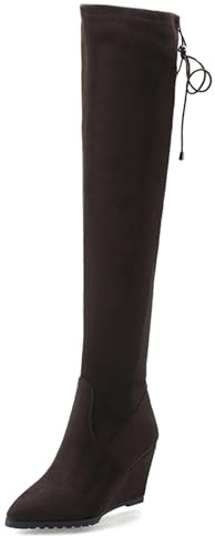 Gicoiz Compensées Cuissarde Bottes Extensibles Femme Pointu