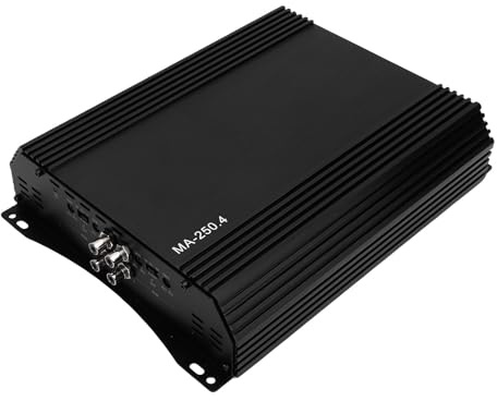 Fabater Kompakt 12V Klass D Bilförstärkare 4-kanals 4x250W Utgång, Kraftfull Stereoförstärkare för Djup Bas och Skarpa Toppar, 11,02x8,46x2,36 Tum