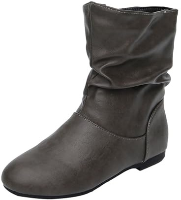 Générique Bottines Souples en Cuir pour Femmes Talons Bas Confortables décontractées Bottes équitation Classiques Hiver Bout Rond Enfiler mi-Mollet Chaussures Marche Tendance