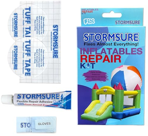 Stormsure Inflatables and Pool Repair Kit for Inflatable Toys Pools and Air Mattresses with Clear Flexible Glue and Adhesive Tuff Tape Patches