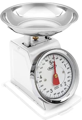 Maury's Bilancia da Cucina Meccanica Compatta per Alimenti Senza Batterie Capacità 5 kg con Quadrante Grande Tondo in Acciaio