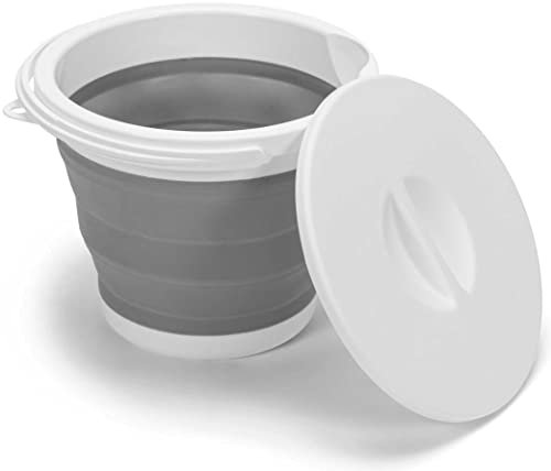 Cubo Plegable 5l con Tapa y Asa | Barreño Pequeño 5 litros de plastico y Silicona para Camping, Pesca, Limpieza, etc.