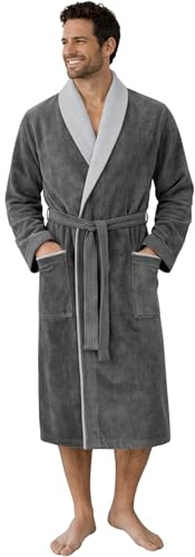Morgenstern Bademantel Herren 100% Baumwolle Frottee Velours Saunamantel Schalkragen Lang für Sauna Spa Reha Pool Wellness - Oeko Tex Grau/Hellgrau M Sam