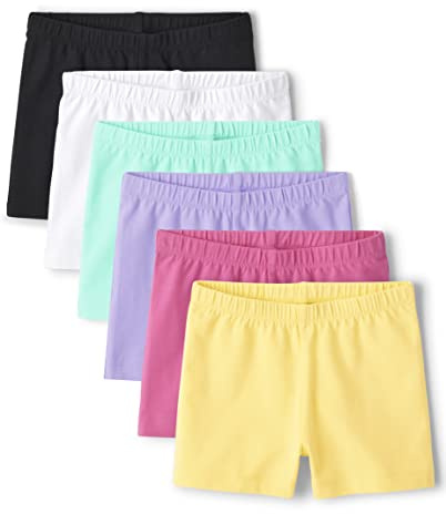 The Children's Place Girls Cartwheel 6 Pack Shorts, Black/White/Teal/Pink/Yellow, Large US