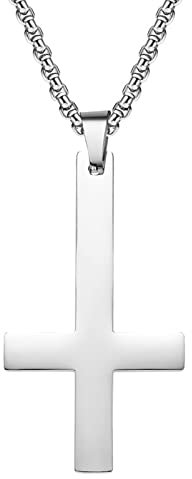 JewelryWe Schmuck Halskette Herren Petruskreuz Upside Down Umgedreht Kreuz Edelstahl Anhänger mit 22 Zoll Kette Geschenk Silber