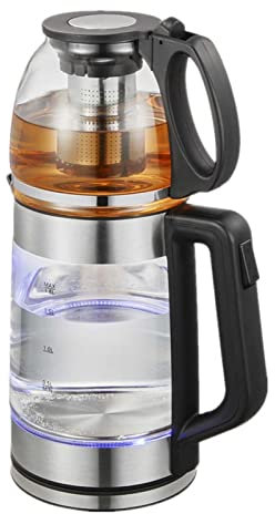 Tetera de vidrio eléctrica de 2 niveles, estilo Samovar para estufa, calentador de agua autocolado con diseño turco