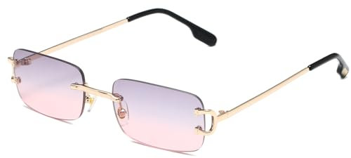 Ggpyyon Randlose rechteckige Sonnenbrille für Damen und Herren, Retro-Sonnenbrille ohne Rahmen, Gold/Farbverlauf, Grau, Rosa