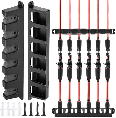 Support de canne à pêche, 6 positions de poteaux (verticales), support de canne à pêche, support de canne à pêche, support de rangement mural pour cannes à pêche