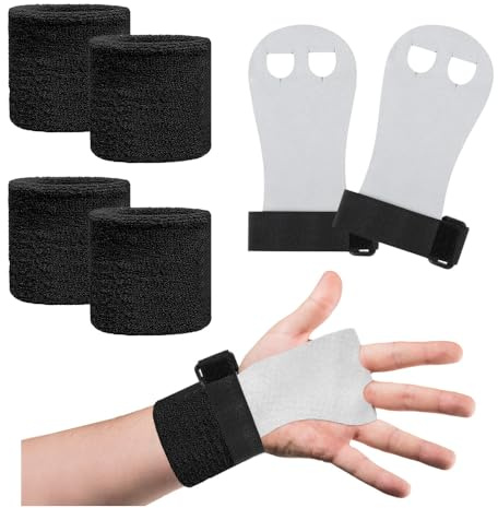 HIOQFR 1 Paar Griffpads Kinder Reckriemchen Turnen Mädchen Reck Handschuhe Pull Up Grips Hand Grip Calisthenics Gymnastik Handgriffe Training Handschuhe Fitness Turnhandschuhe mit 4 Sport Wristband-S