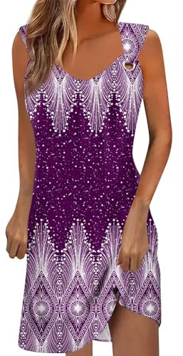Robe D'Été Grande Taille Femme Mi-Longue Bretelle Violette Short M