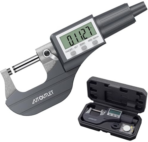 AUTOUTLET LCD Micrómetro Digital 0-25 mm / 0,001 mm, Micrometro Calibre Digital Micrómetro Electrónico Exteriores de Alta Precisión Micrómetro Exterior Micro Calibradores Medición de Longitud Gris