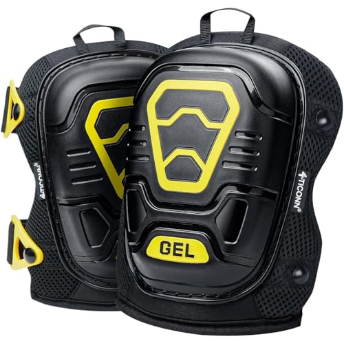 TICONN Gel Knee Pads for Work, Professional Heavy Duty Work Knee Pads for Men with Soft Foam and Gel Cushion for Men Construction, Garden, Flooring (Black/Yellow)