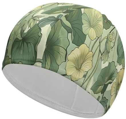 Mens Swim Cap for Women Olive Green Style Printed Polyester Super Stretchy Durable Bathing Cap Suitable Non-Slip Long Hair Swimming Hat
