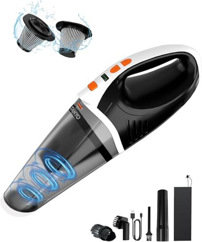 TANYO Aspirador de Mano Coche, 10000Pa Aspiradora de Mano Potente Sin Cable, 2 Niveles Recargable Mini Aspiradora, Portatil Aspirador Coche para Pelo De Mascotas, Hogar, Oficina
