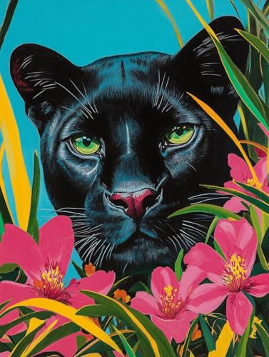 DMYYDSZH Adult Diamond Art Set Black Panther 5D Diamond Painting Set for Adult Beginners - Wildlife DIY Full Diamond Dot Crystal Craft Set for Home Wall Decoration 12×16 Inch