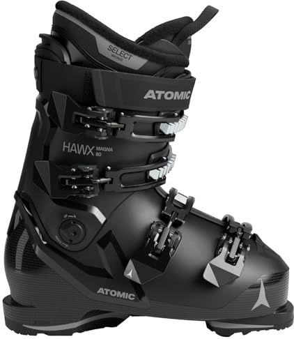 ATOMIC HAWX Magna 80 Skischuhe in Schwarz/Anthrazit - Größe 45/46 - Breite Ski-Boots mit 102 mm Passform & 80er-Flex - Hochwertige Ski-Schuhe mit Prolite-Konstruktion