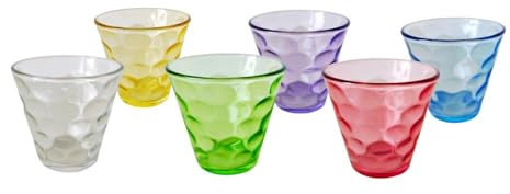 NARCISO Lot de 12 verres à eau en verre colorés multicolores élégants et raffinés pour une utilisation quotidienne, verres à eau et vin, Coca Cola, verre de 250 ml, couleurs assorties style à bulles