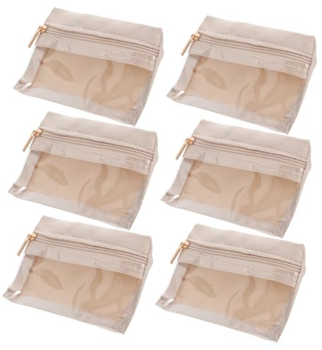 Cabilock 6 Bolsas Transparentes en Beige para Joyas con Cremallera, Diseño Elegante de Pe y Lint, Espacio Amplio para Pendientes y Accesorios de Costura