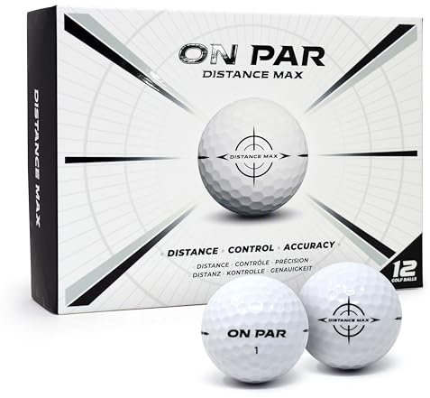 On Par Distance Max Golf Balls - 12 Pack for Enhanced Distance, Control & Accuracy, Ideal Golf Gift for All Swing Speeds with Bold Target Graphic, Premium Golf Accessories, White