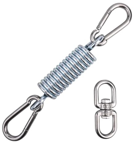 MonoSora Set di sospensioni in acciaio inox con molla, gancio rotante e moschettoni per sedia sospesa, sacco da boxe, yoga aereo, altalena all'aperto (argento)