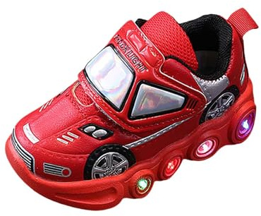 Kids Boys Light Up Trainers Toddler Car Pattern Flashing Shoes Non Slip LED Luminous Running Sport Sneaker Red