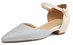 Generico Ballerine Slingback Donna Punta Affusolata con Dettaglio Glitter Cinturino Regolabile Tacco Basso A Blocco Tomaia Aperta Antiscivolo,Argento,38 EU