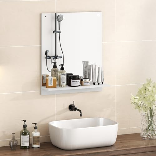 HOMCOM Miroir de Salle de Bain Moderne avec étagère Mural 50 x 60 cm Blanc