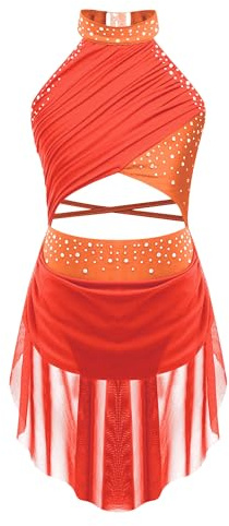 IEFIEL Maillot Patinaje Artistico Niña con Falda Tul Vestido de Ballet Lirico sin Mangas y Espalada Hueco Vestido Gimnasia Ritmica Disfraz de Bailarina