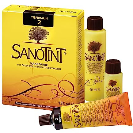 Sanotint - Haarfarbe Nr. 02 „Tiefbraun“ - 1x 125 ml - Naturnahe Haarfarbe mit wertvollen pflanzlichen Wirkstoffen - Mit Goldhirse, Traubenblätterextrakt, Olivenextrakt und Birkenextrakt
